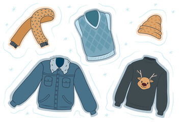 Wall Mural - Collage of stylish winter clothes on white background