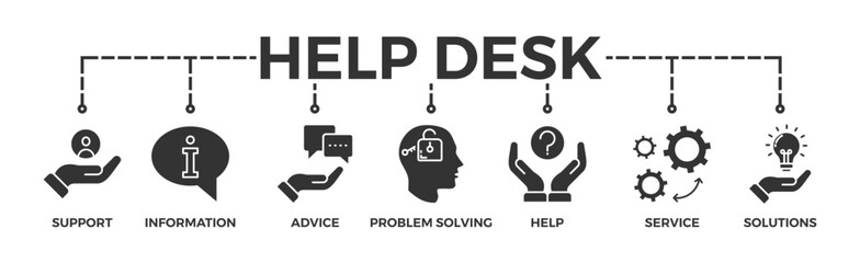 Help desk banner web icon vector illustration concept with icon of support, information, advice, problem solving, help, service and solutions