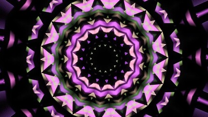 Poster - Abstract motion of kaleidoscope with geometric pattern. Animation. Ornamental mandala with repeating fractal shapes.