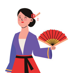 Canvas Print - chinese woman with fan