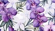 Flower orchid and leaves pattern watercolor, tropical pattern for textiles and decoration. Hand drawn exotic flora.