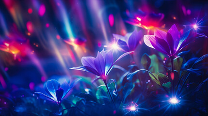 Wall Mural - Beautiful Glowing Flowers at Night Abstract Background