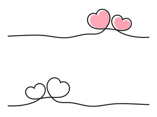 Sticker - Valentine's banner with pink hearts and doodle hand drawn line isolated on white background vector.