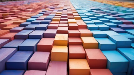Leinwandbilder - Shot of arranged rows of colorful bricks stacked for construction.