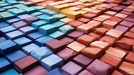 Leinwandbilder - Shot of arranged rows of colorful bricks stacked for construction.