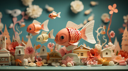 Canvas Print - fish in aquarium HD 8K wallpaper Stock Photographic Image