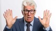 © Jesse - This is an image of an elderly man with a surprised or shocked expression. He has white hair, is wearing black-framed glasses, and his mouth is open as if exclaiming. He is dressed in business attire,