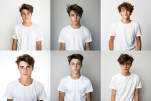 Collage Of Young Male Teens In White T-shirt
