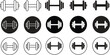 Set of Dumbbells icons in Black flat style. Gym heavy strength training dumbbells pictogram. Weight lifting dumbbell signs editable stock. Dumbbells for sports hall isolated on transparent background.