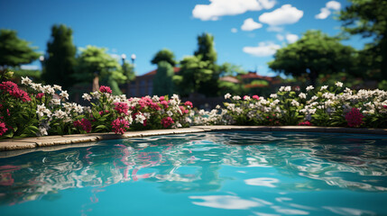 Sticker - swimming pool and flowers HD 8K wallpaper Stock Photographic Image