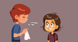Sick Boy Sneezing Spreading Viral Infection Vector Illustration. Brother transmitting his sickness to his little sister at home
