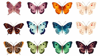 Wall Mural - Watercolor set of colorful butterfly