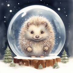 Wall Mural - Joyful Snow Globe Hedgehog Illustration