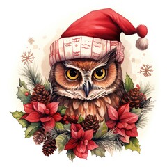 Canvas Print - christmas owl on a tree