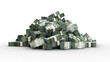 Big pile of bundles of Saudi Riyal notes isolated on transparent background. 3d rendering of stacks of cash