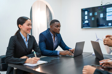 Wall Mural - Multiracial business people having meeting and brainstorming discussed about work in conference room in the creative office.