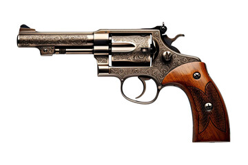 Revolver Gun Laying Flat Isolated on Transparent or White Background, PNG