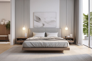 Wall Mural - Tranquil and Chic Bedroom Oasis with Modern Minimalist Design