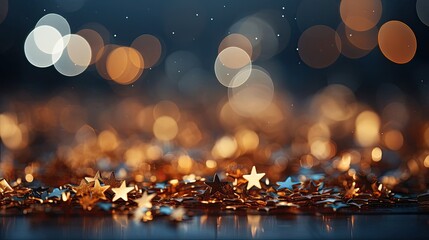 Poster - Yellow gold Christmas festive bright New Year blurred background with bokeh