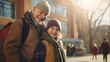 © sawitreelyaon - Senior grandparent picking up  grandchildren after school.