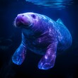 UV blacklight of sea cow in underwater
