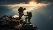 © Farid - Two man working as a team climbing up to top of mountain. Team work concept.