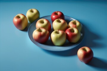 Wall Mural - apples in a bowl on blue background