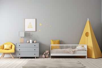 Wall Mural - Cozy minimalist nursery room, Baby newborn room interior, Light colors, Scandinavian style. Generative ai