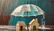 Überschwemmung, haus, Regenschirm, wasser, Klimawandel, Versicherung, 