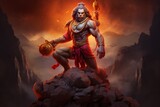 Fototapeta Do akwarium - Hanuman: The Divine Monkey God in Hindu Mythology standing on a mountain