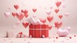 Gift box opening with pink and red hearts flying,a Valentine's Day delight.