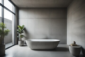 Minimalist style interior design of modern bathroom with concrete wall