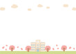 かわいい桜と学校の春の風景のイラスト