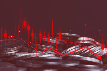 war to Impact business and industry, crisis economic global to red graph chart. concept of risk investment, financial bank economy downturn, down the stock market recession. bubble bursting crisis