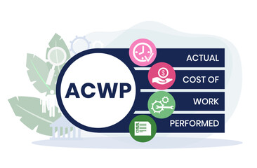 Wall Mural - ACWP, Actual Cost of Work Performed acronym. Concept with keyword and icons. Flat vector illustration. Isolated on white.