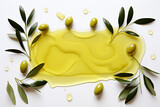 Fototapeta  - Generative AI Image of Healthy Olive Oil with Fruit and Leaves on Isolated Background