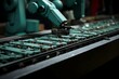 Robot conveyor belt. Automatic factory production machinery chain. Generate ai