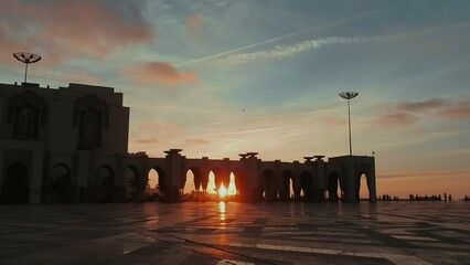 Wall Mural - view of the famous Hassan II Mosque at sunset ; Casablanca, Morocco
