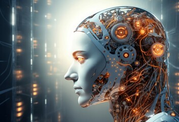 Poster - Robotic artificial intelligence process. Innovative robot machine smart system. Generate ai
