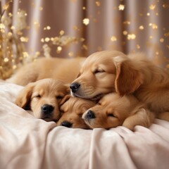 puppy golden retriever sleep in a basket ,generative ai