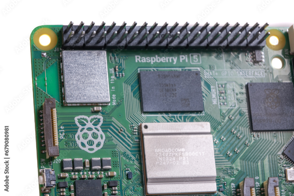 Single Embrace Rpi Raspberry Pi 5 isolated on white background. Single-board computer ...
