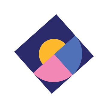 Square in the flat cartoon design. The world of abstract art with this element of a set, a square with intricate patterns, presented in a clean flat design. Vector illustration.