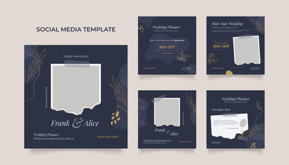 Wall Mural - Social media template wedding planner organizer promotion. fully editable instagram and facebook square post frame puzzle organic sale poster. celebration invitation story feed vector background