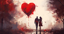 Valentine's Greeting. Romantic Illustration With Couple In Love. Holiday Concept