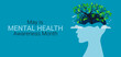 World Mental Health day, concept design with abstract human head profile, flowers and birds. Vector Illustration
