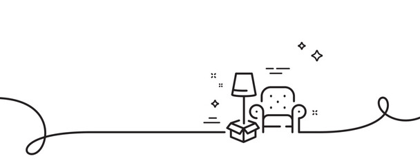 Poster - Packing things line icon. Continuous one line with curl. Home moving sign. Delivery service symbol. Packing things single outline ribbon. Loop curve pattern. Vector