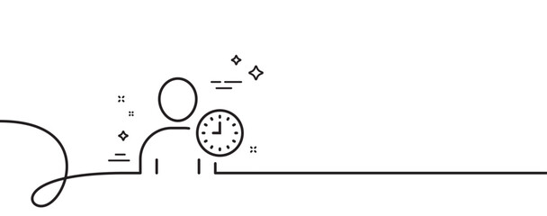 Poster - user with clock line icon. continuous one line with curl. profile avatar with time sign. person silh