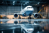 Fototapeta  - Passenger airplane on maintenance of engine and fuselage check repair in hangar