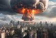 nuclear explosions and mushroom cloud in a mega city