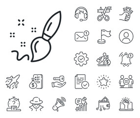 Poster - Creativity sign. Salaryman, gender equality and alert bell outline icons. Paint brush line icon. Graphic art symbol. Paint brush line sign. Spy or profile placeholder icon. Vector